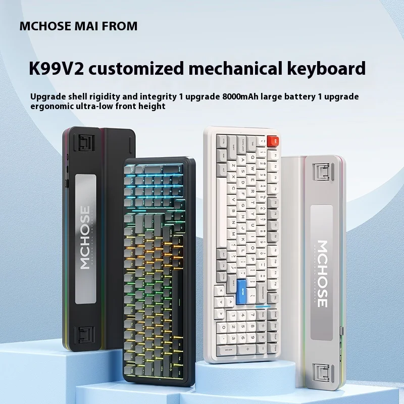 MCHOSE K99 V2 Mechanical Keyboard Wireless Tri Mode Aluminum Alloy Backboard Long Battery Life Customized Gaming Keyboard Gift