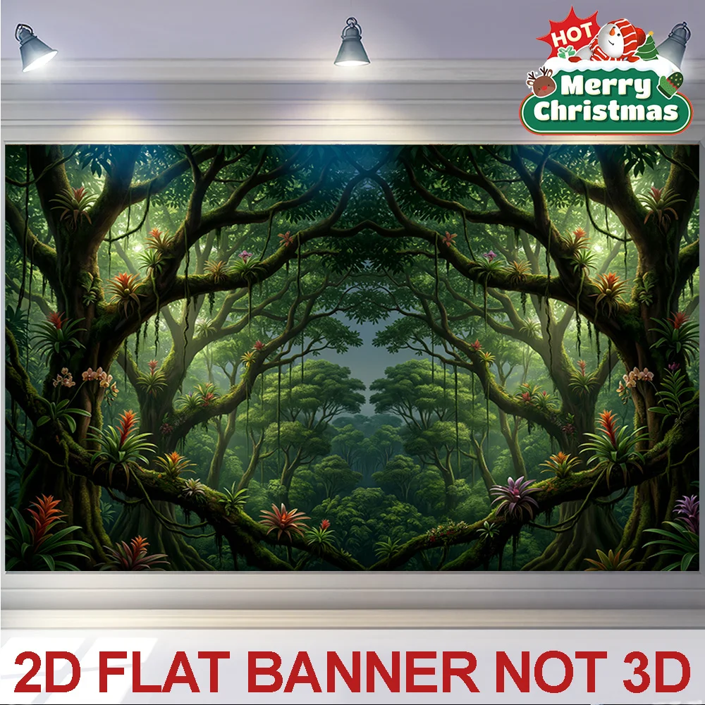 Enchanted Forest Mural Wall Hanging Tapestry Greenery Jungle Scene for Nursery Kids Room Decor