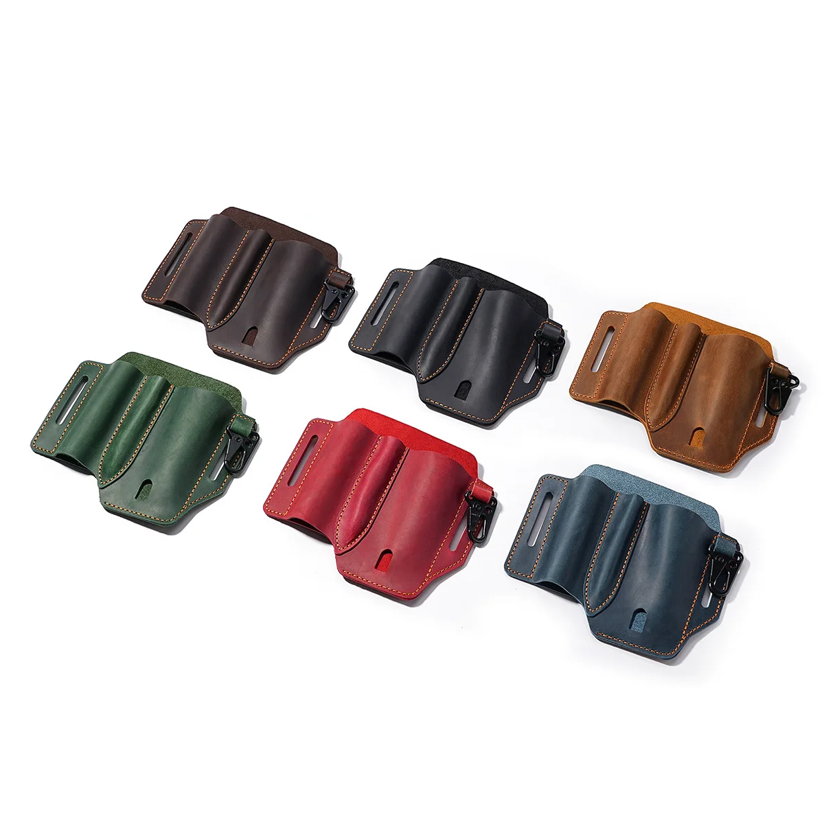 Sarung Sabuk Multitool EDC, Organizer Sabuk Kulit dengan Tempat Senter, Tempat Pena, Gantungan Kunci, Tas Pinggang EDC untuk Pria