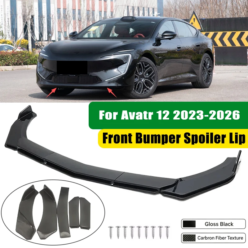 For Avatr 12 2023-2026 5Pcs ABS Car Front Bumper Lip Spoiler Splitter Body Kit Canard Tuning Accessories
