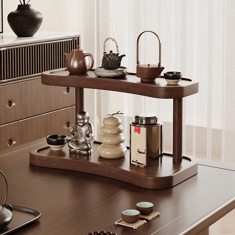 2 Tier Makeup Organizer for Vanity Bamboo Wooden Cup Holder for Coffee Bar Mug Display Rack for Counter Kitchen Storage Shelf