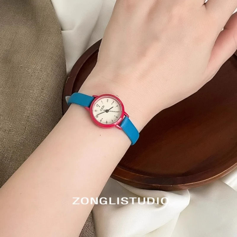 Fashion new color clashing dopamine leather woman watch female small delicate student clock waterproof ladies wristwatch