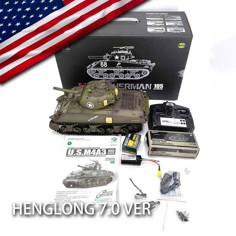 COOLBANK 1/16 Scale U.S. Sherman M4A3 Battle Tank 2.4Ghz Radio Remote Control Tank Toys Military Model RC Tank Vehicle Gifts Boy