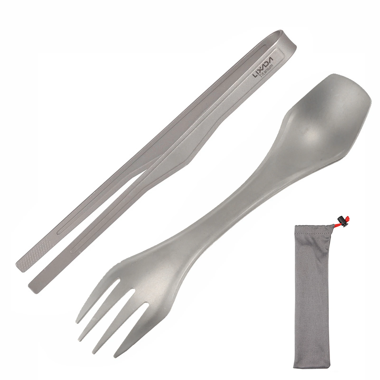 Lixada Ti Tongs Clip with Spork BBQ Grilling Tool Lightweight Outdoor Camping Backpacking Hiking Cookware