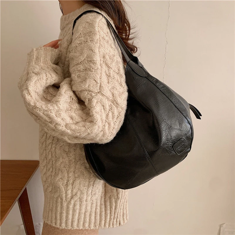 Vintage Women\'s Bag PU Leather Large Capacity Marble Grain Shoulder Bag Daily Commuter Handbag Shopping Totes