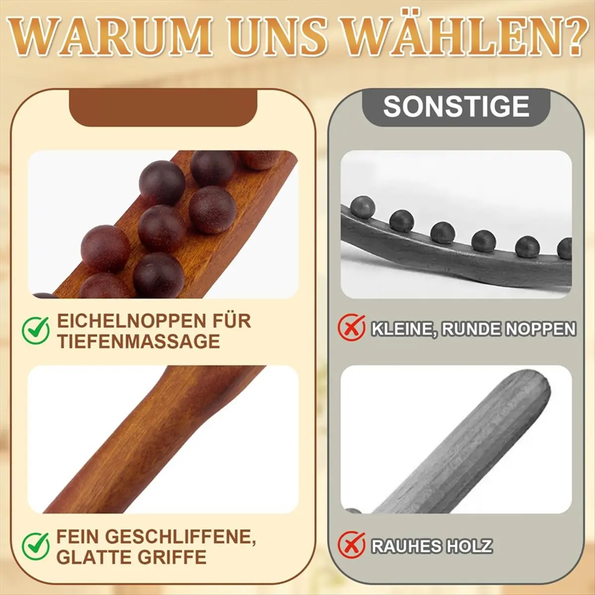New Gua Sha Wooden Therapy Stick, Wooden Massage Stick with 31 Wooden Massage Beads, Fascia Stick, Full Body Scraping Stick