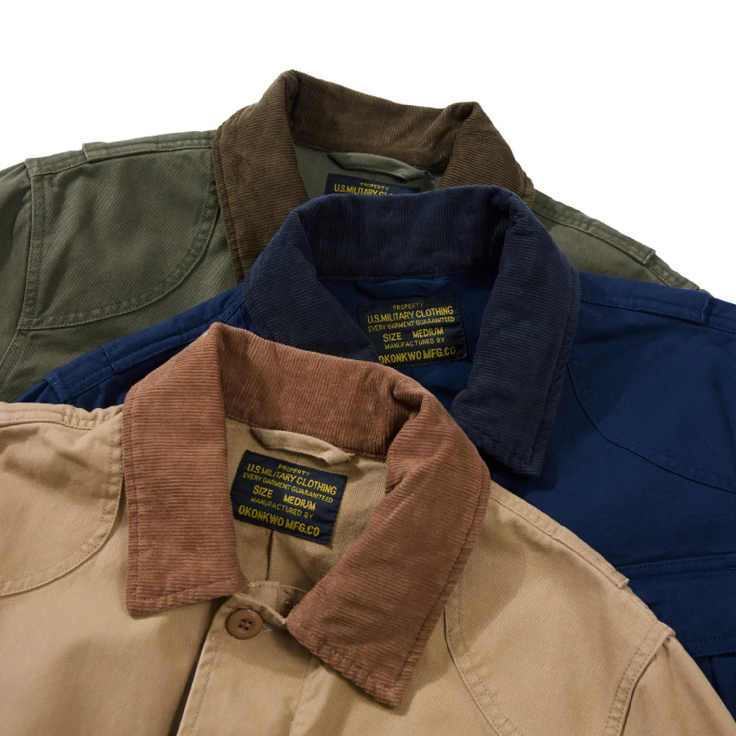 الخريف الأمريكية خمر Amekaji الرجال سروال قصير طوق اطلاق النار سترة-متعددة جيب فائدة مجال الصيد معطف العمل #4