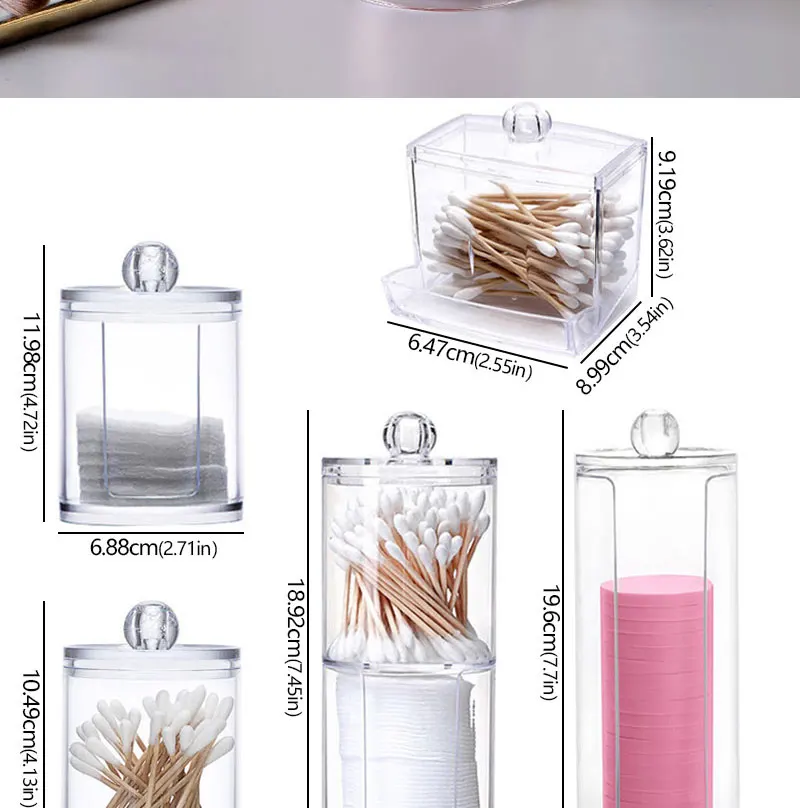 Acryl Lagerung Box Baumwolle Tupfer Lagerung Box Badezimmer Glas Make-Up Schmuck Leere Behälter Mit Transparent Deckel Glas Hause Lagerung – Detail 4
