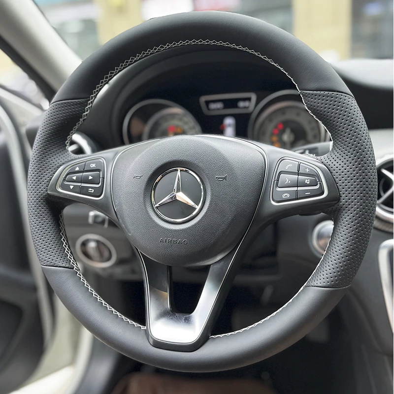 

For Mercedes-Benz C-class E-class GLC260 C200 E300 GLA GLE CLA Hand-sewn Braid Steering Wheel Cover Auto Interior Accessories