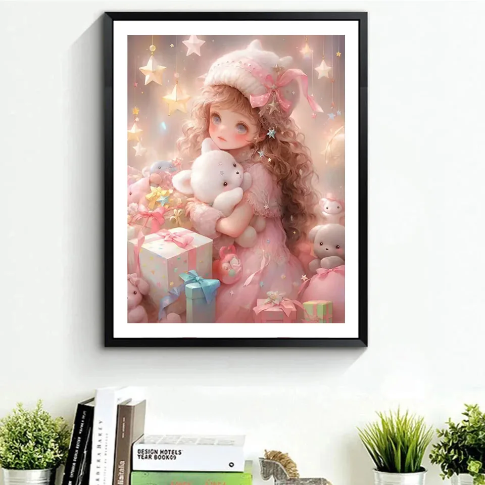 5D Full Square/Round Diamond Painting Pink Little Girl Doll Diamond Mosaic Handmade Embroidery Cartoon Cross Stitch V467