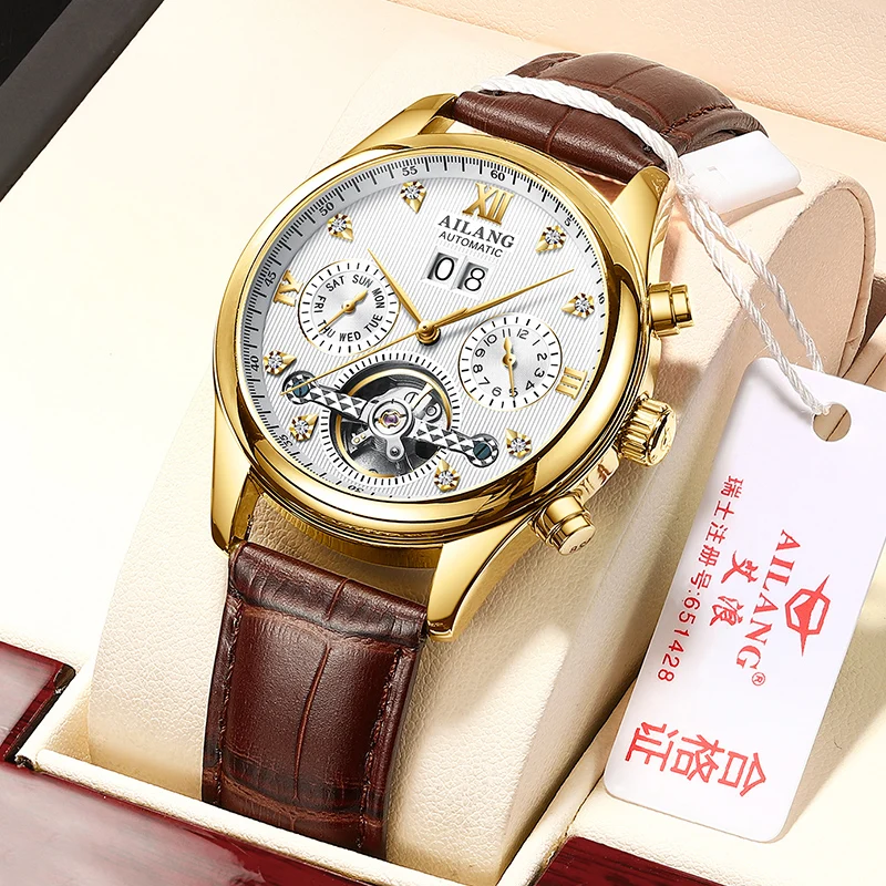 

2022 новый бренд AILANG Tourbillon светящиеся водонепроницаемые часы Мужские автоматические механические часы Скелет Руки Мужские часы