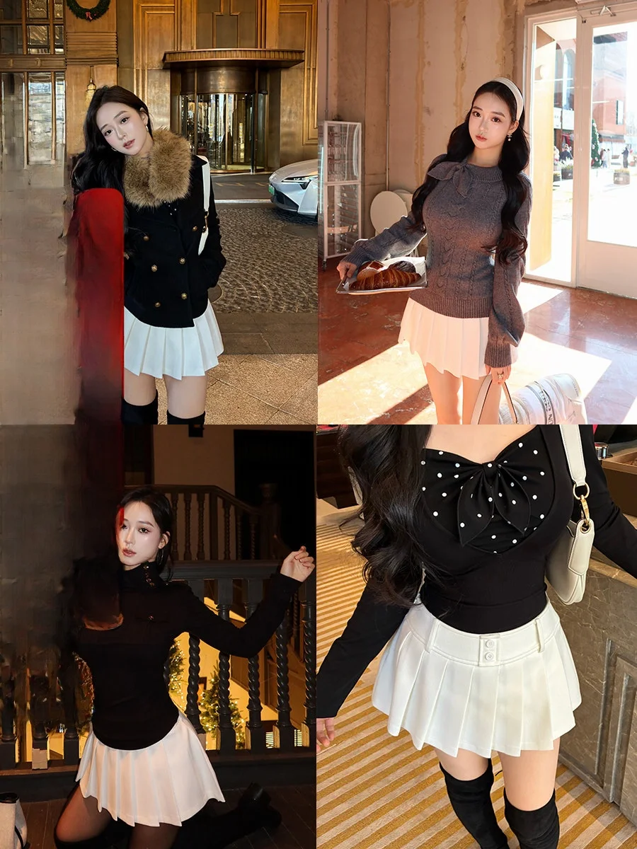 

Versatile A-Line Skirt with Pleating Base Layer plus Size Pure White Prayer ort Skirt for Women Casual Daily Wear