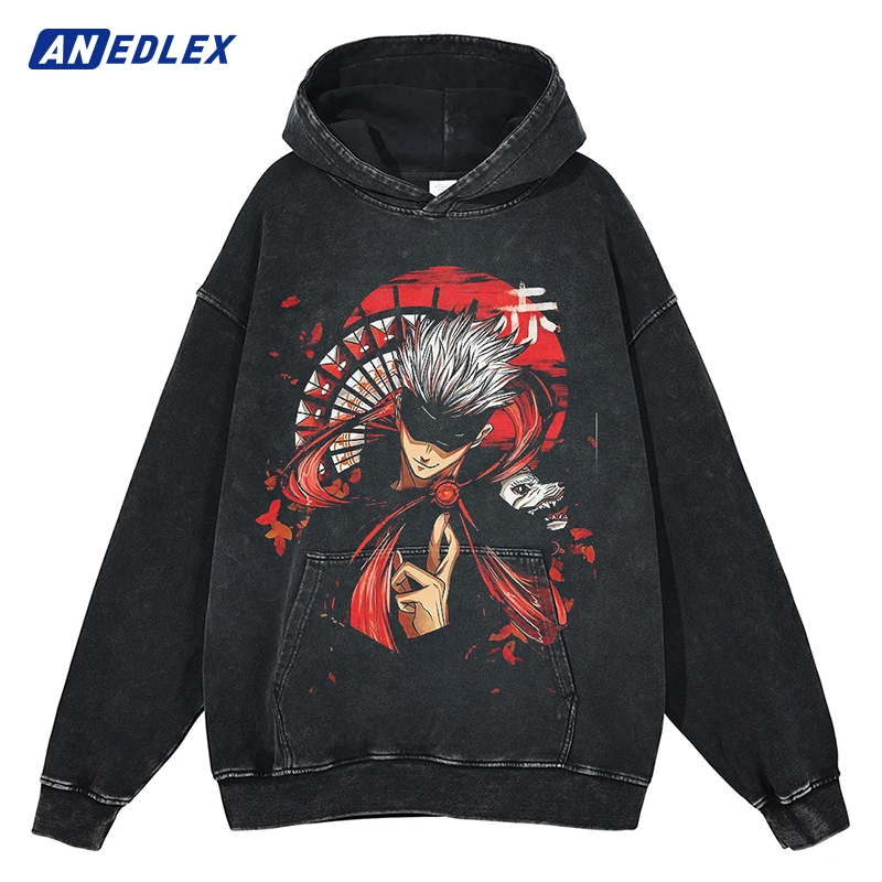 

Men Hip Hop Streetwear Washed Black Hoodie Sweatshirt Japanese Anime Graphic Hooded Pullover Harajuku Cotton Oversized Hoodie