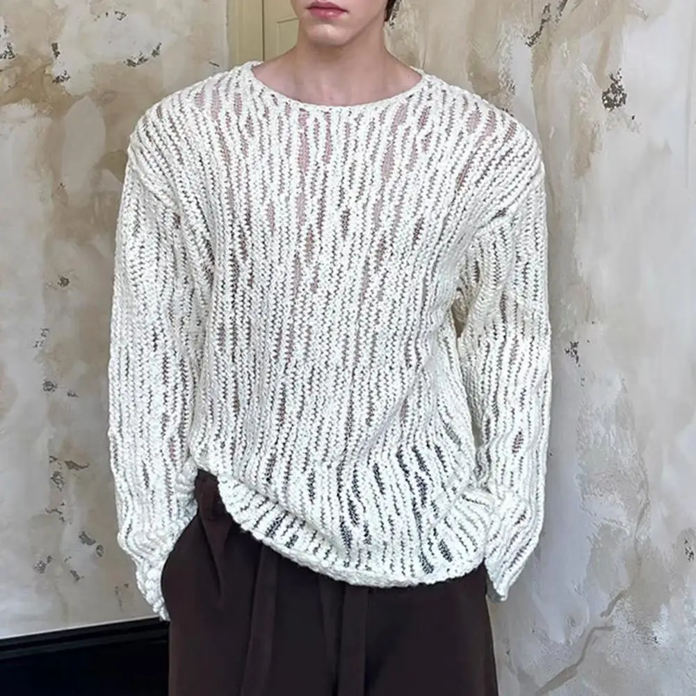 Pullover Men Sweater Men Sweater Stylish Men's Round Neck Sweater with Long Sleeves Hollow Out Design Sexy for Casual