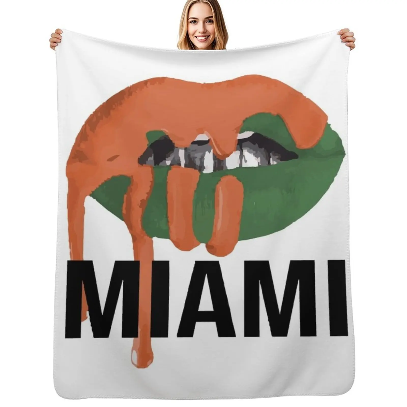 

Univeristy of Miami Varsity Lips Throw Blanket Luxury Designer Vintage Thermals For Travel Soft Plush Plaid Blankets