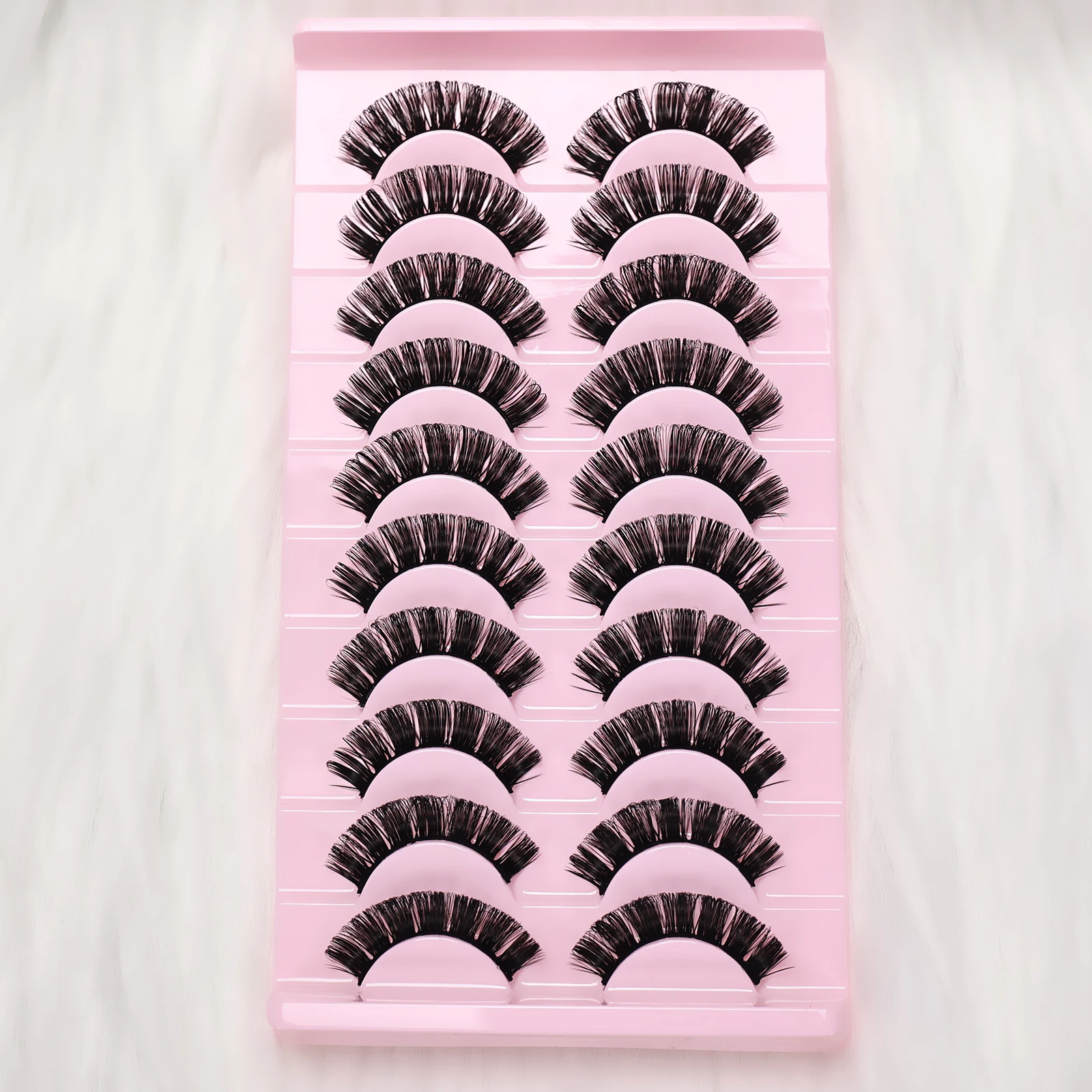 10쌍의 푹신하고 가벼운 인조 속눈썹, 재사용 가능하고 부드럽고 가벼우며 초보자도 쉽게 적용할 수 있는 데일리/파티/데이트 메이크업