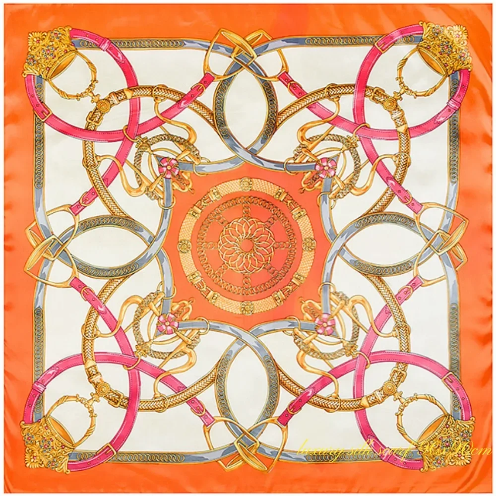 Valentine\'s Day gift 90x90cm chain oil painting flower women square scarf silk scarf shawl scarf