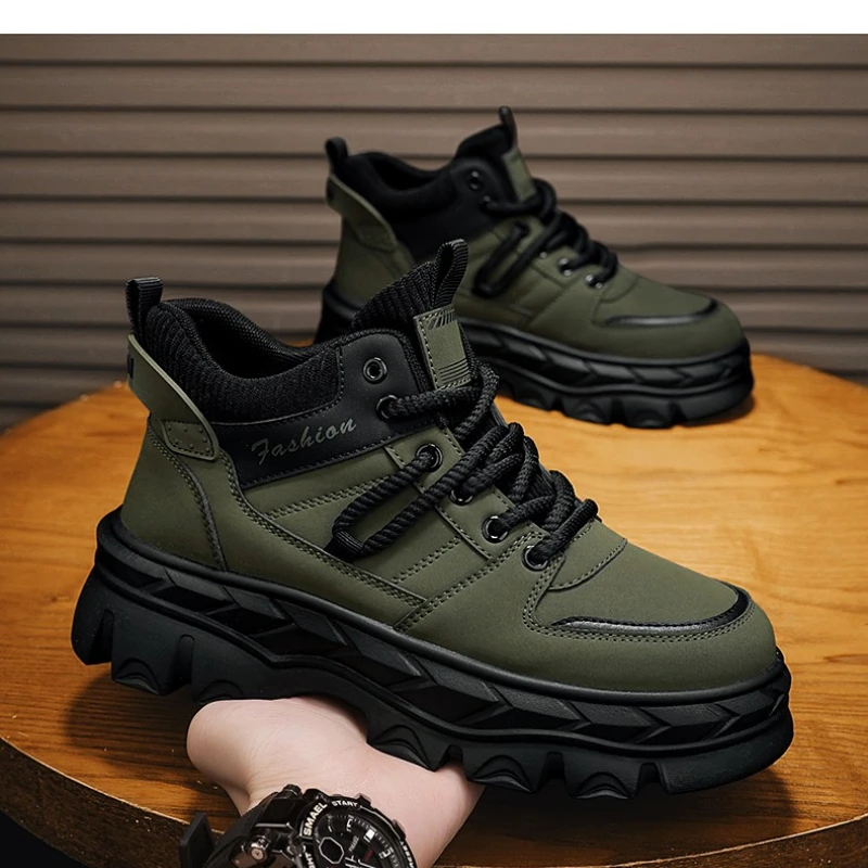 

Осенние мужские цветные универсальные рабочие ботинки на плоском каблуке со шнуровкой, высококачественный брендовый дизайн, нескользящие новые универсальные рабочие ботинки с высоким берцем