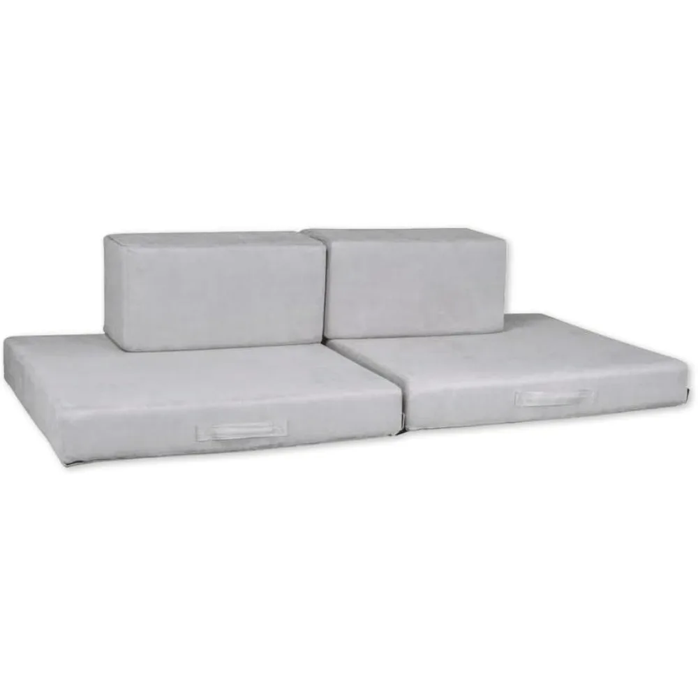 Kids Couch, 2 Base Cushions and 2 Rectangles, Cushion Back, Foam, Fabric Sofa Moonbeam