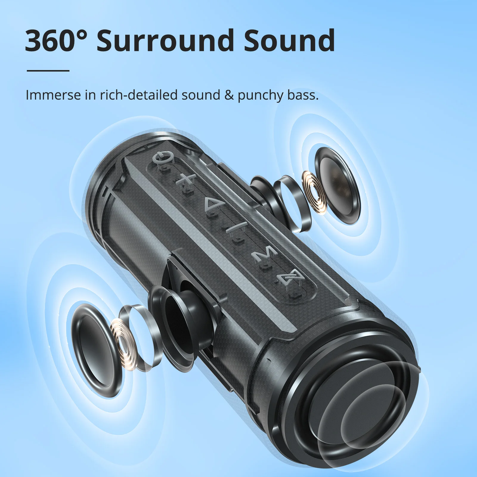 Tronsmart Mirtune C2 Speaker Bluetooth Portable Speaker with 360° Surround Sound, Rich Bass, Stereo Pairing, Waterproof IPX7