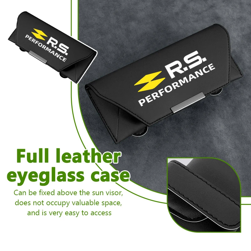 Caja de gafas para coche, estuche de cuero para gafas, soporte para lentes de visera solar para Renault RS Clio Scenic Logan Megane Koleos Sandero Safrane