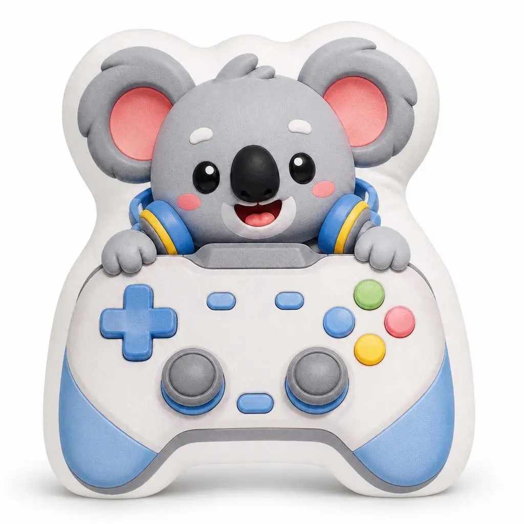 Cute Koala Gaming Controller Happy Plush Pillow Cushion Funny Stuffed Throw Pillow Home Decor Gift Sofa Bed Children Room Gifts