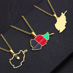 Stainless Steel Afghanistan Map Flag Pendant Necklaces for Afghan Men Women Gold/Steel Color Ethnic Maps Jewelry Gifts