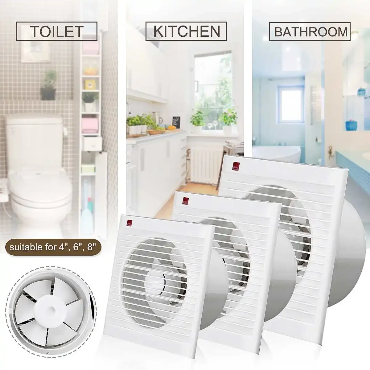 4 Inch 6 Inch 8 Inch Bathroom Extractor Waterproof Mute Exhaust Fan for Kitchen Toilet Window Vent Fan