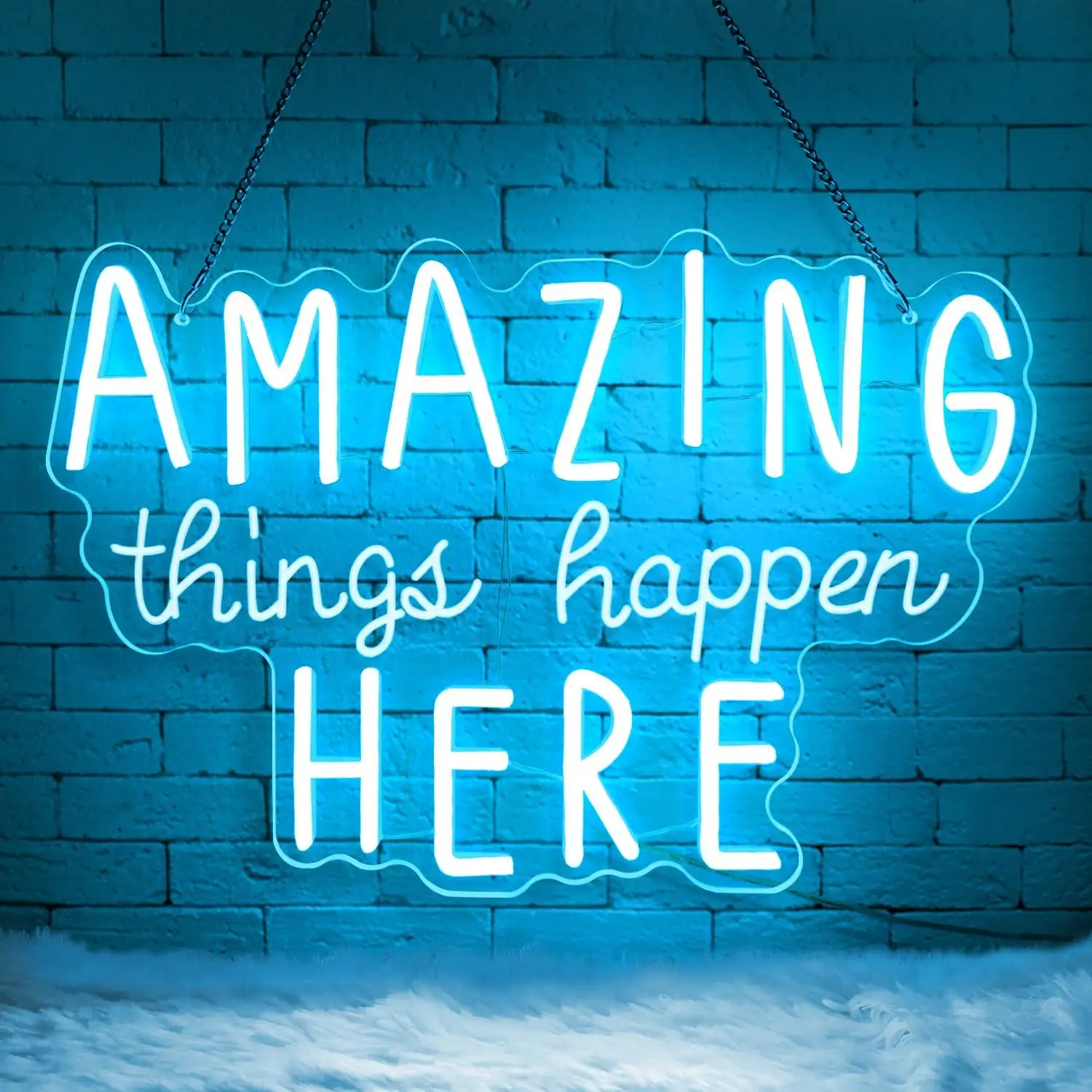 Amazing Things Happen Here Neon Sign USB Dimmable LED Light for Bedroom Office Classroom Motivational Inspirational Decor Gifts