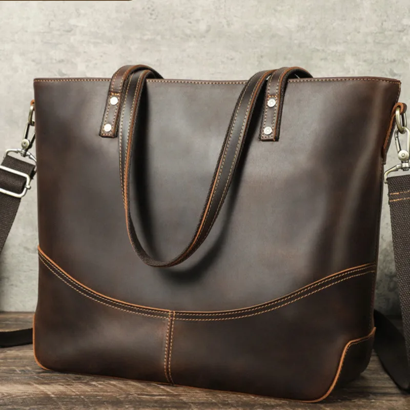 

Fashion Suitable 14.2-inch Laptop Computer Large Capacity Cowhide Handheld One Shoulder Crossbody Bag Briefcase Leather Men Bags