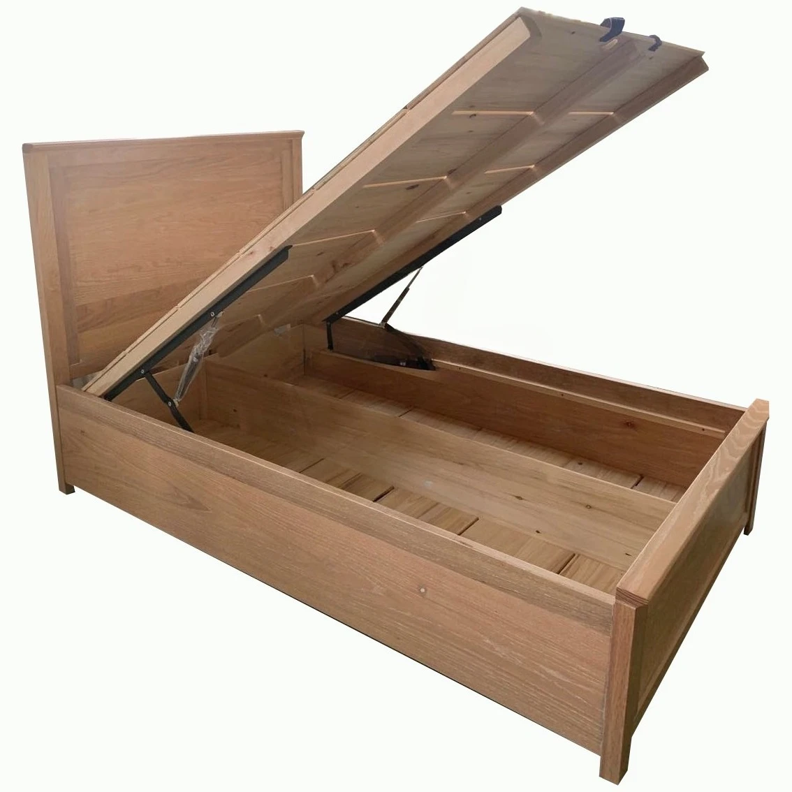 American solid wood bed, log color, with high box drawers for storage