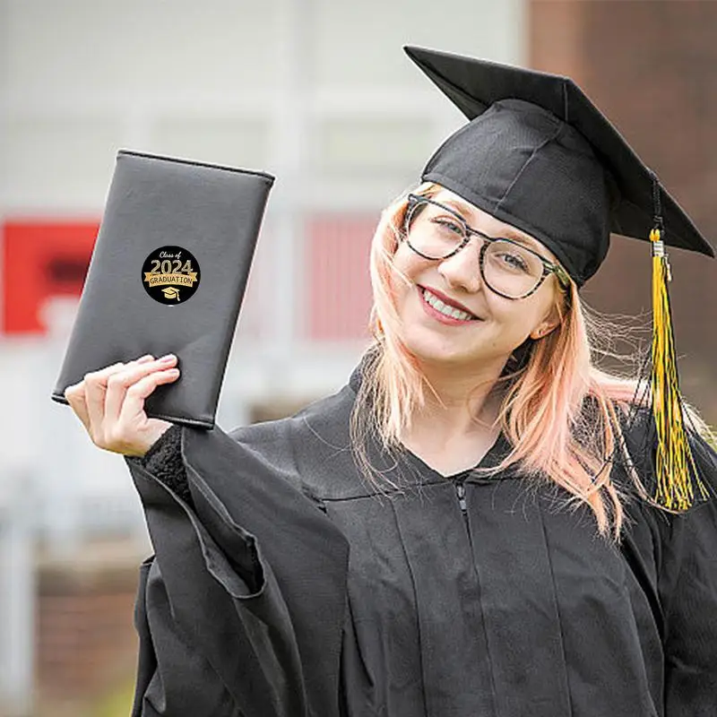 Pegatinas redondas para graduación, 2024, 500, 2024, color negro y dorado, para graduación, suministro para fiesta de graduación, sobre, 2024