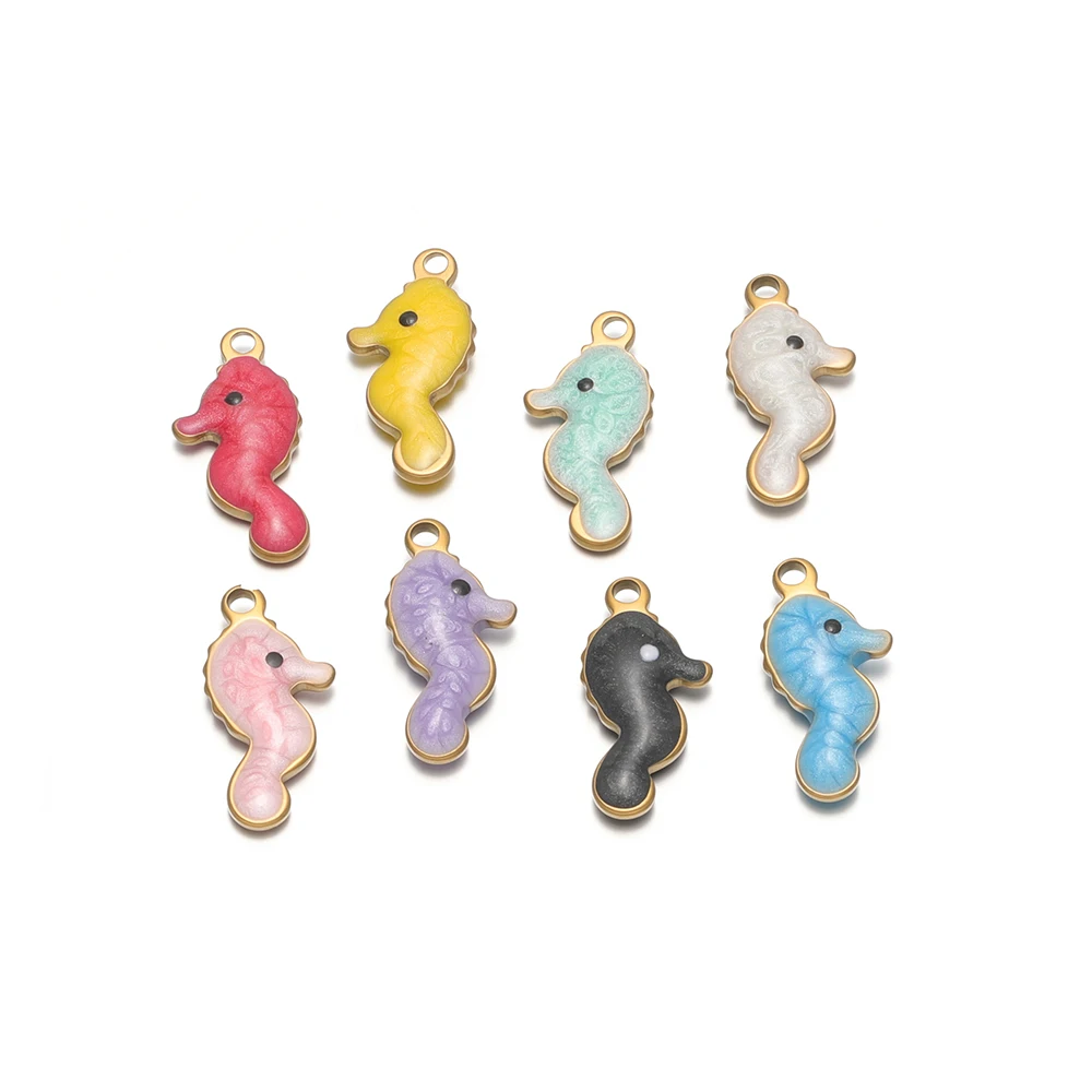 20 Stück Edelstahl Goldfarben Kleine Seepferdchen-Charms mit Emaille für Mädchen, für DIY-Schmuck, Halsketten, Anhänger, Armbänder und Zubehör – Detail 4