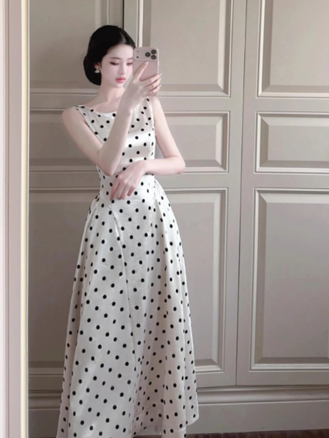 Vestido sin tirantes con lunares de estilo coreano para mujer, vestido largo elegante y suave a la moda de verano, para ir a la ciudad, informal, para fiesta de boda