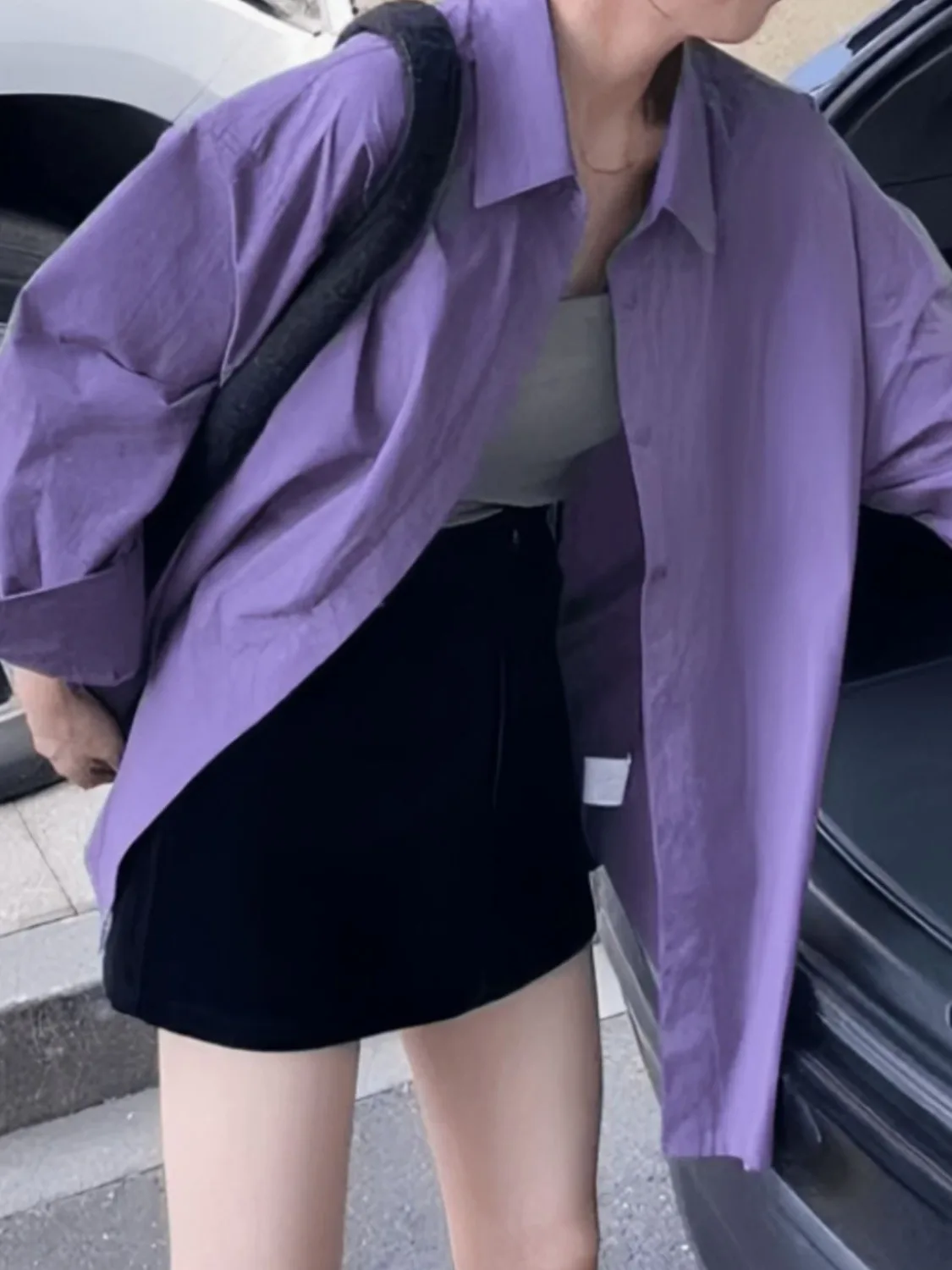 เสื้อคลุมหลวมสไตล์ลำลองสีม่วงสำหรับผู้หญิง แฟชั่นฤดูใบไม้ผลิใหม่ สไตล์เกาหลี ระดับไฮเอนด์ สวมใส่สบาย