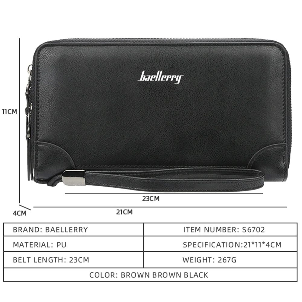 Baellerry Men\'s Long Purse Men Wallets Double Zipper Men Clutch Wallets Business Large Capacity High Quality Brand Male Purse