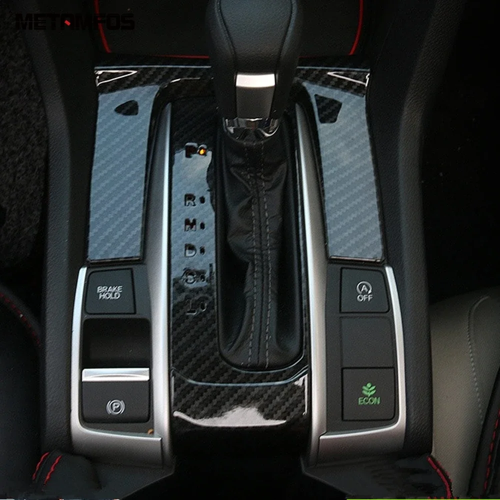 Interior Accessories For Honda Civic Sedan 2016 2017 2018 6gear Carbon Fiber Center Console Gear Shift Box Panel Cover Trim