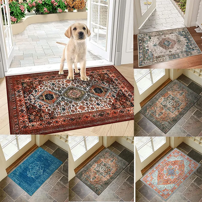 Indoor Door Mat Non Slip Retro Entryway Quick Absorbent Entrance Rug Welcome Mats Floor Mat Doormats for Kitchen Home Patio Rugs