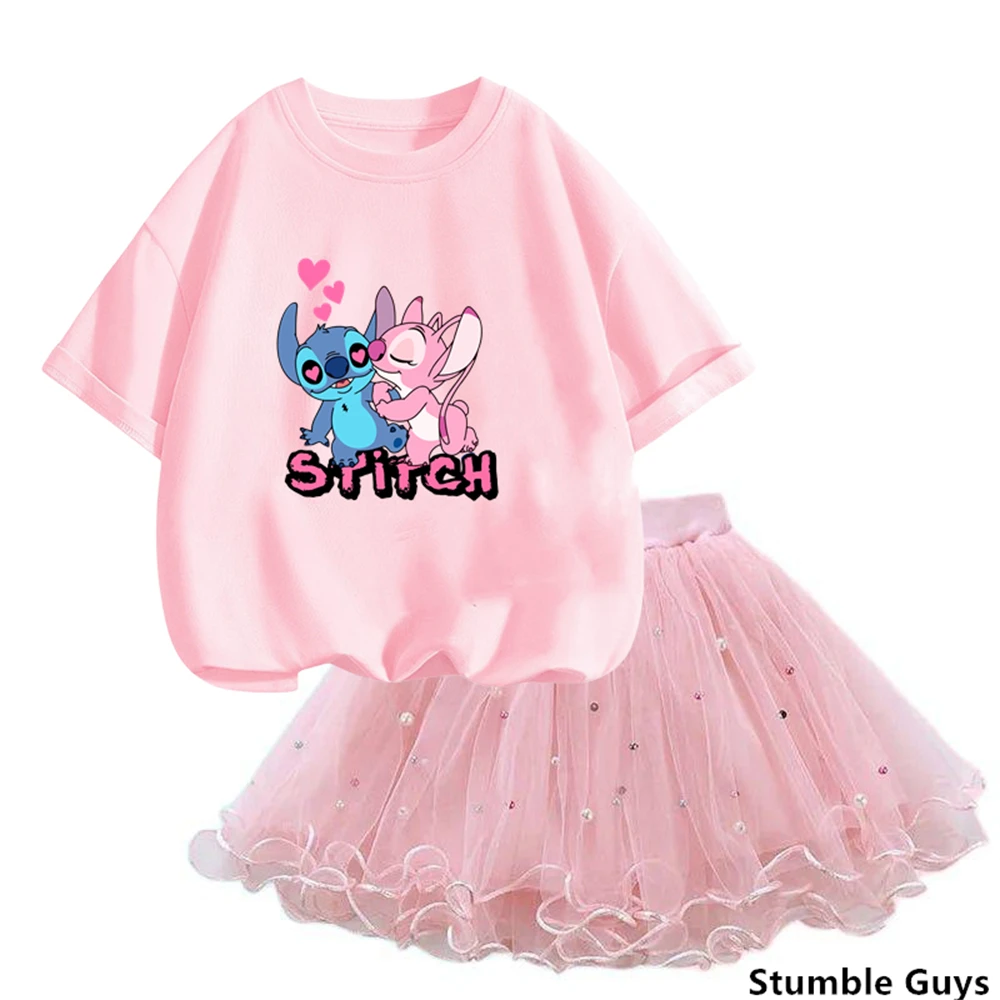 Dresses For Girl Summer Fashion Wear Outfit Kids cute Stitch T-Shirt Party Baby Costumes For Children Tulle Tutu Skirt Clothing