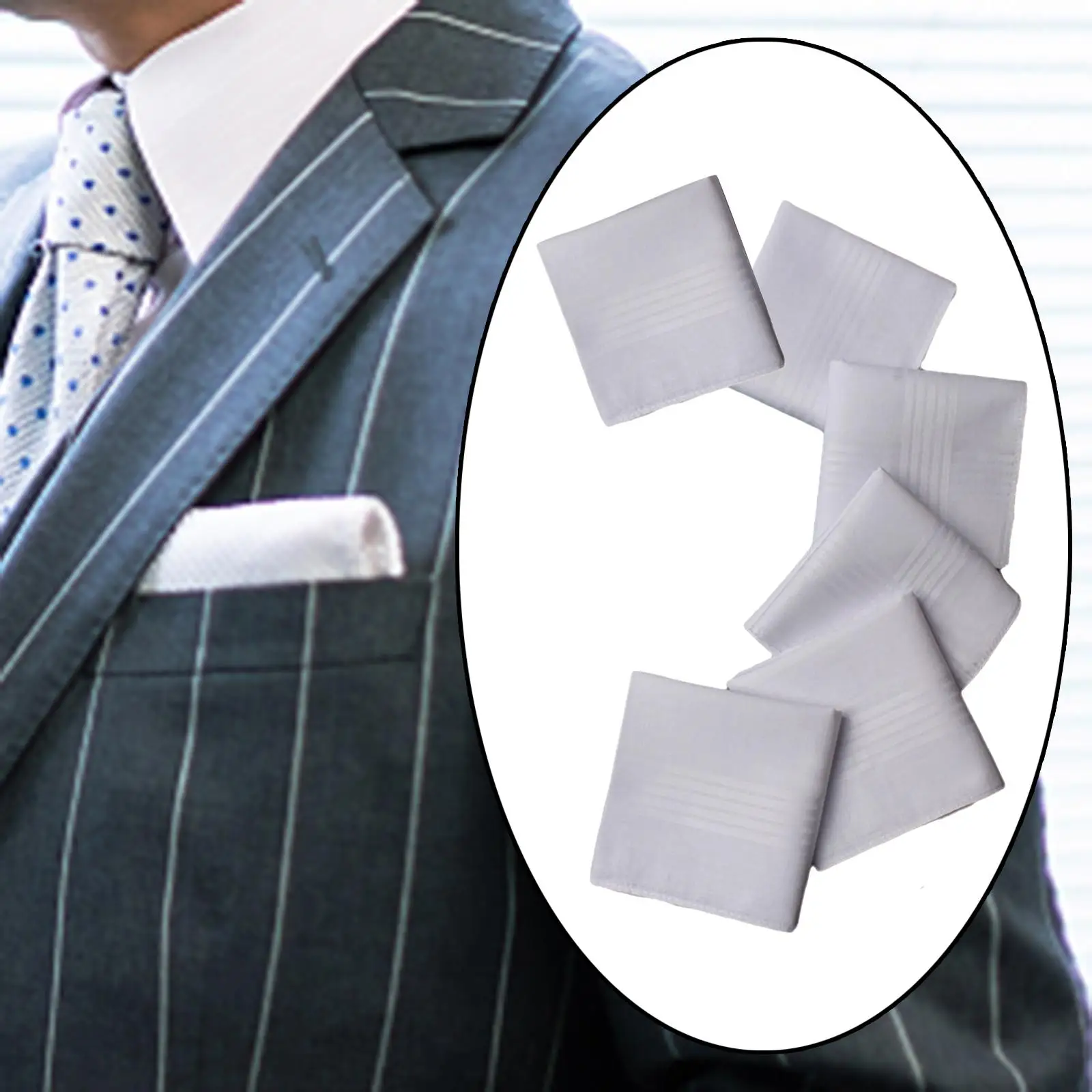 6Pcs Solid White Handkerchiefs Set Hankies Crafts Men Handkerchiefs for Suit Prom Wedding