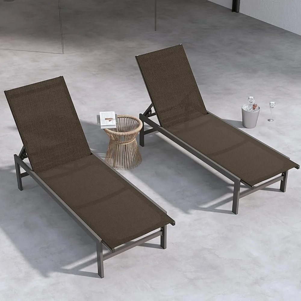

Aluminum Chaise Lounge Chair Outdoor Set of 2,Pool Lounge Chair with Adjustable 5-Position Recliner,Full Flat Tanning Chair,Rust