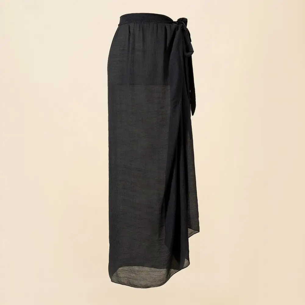 Hoge Taille Side Split Lace-Up Cover Up Rok Effen Kleur Strand Maxi Rok Bikini Wrap Beachwear