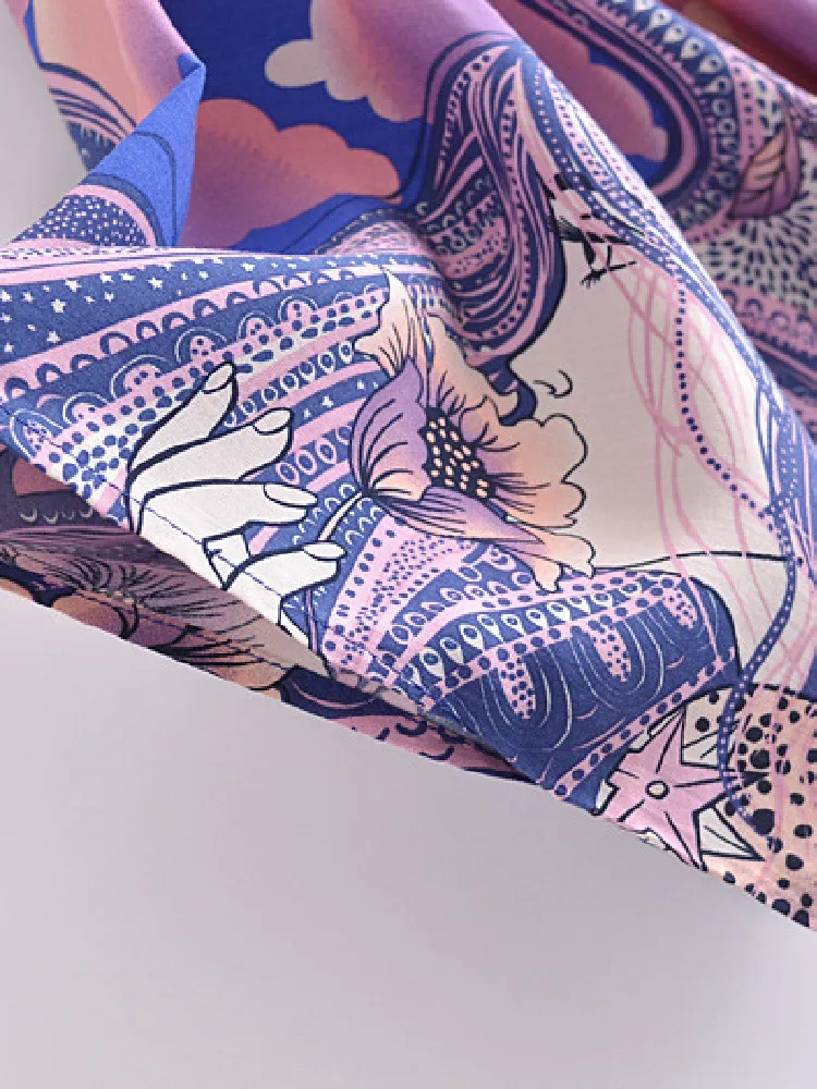 2021 Bohemian Women Blue Space Moon Flower Print Kimono Shirt BOHO Beach Tide Bow Sashes Maxi Long Cardigan Blouse Holiday Tops