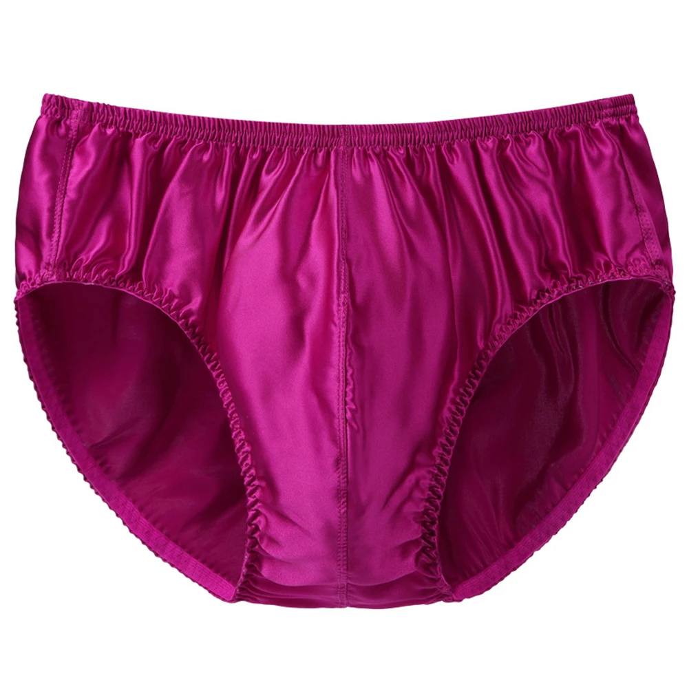 1pc Fashion Men's Silk Underwear Middle Waist Bulge Pouch Bikini Briefs Glossy Breathable Panties Plus Size Male