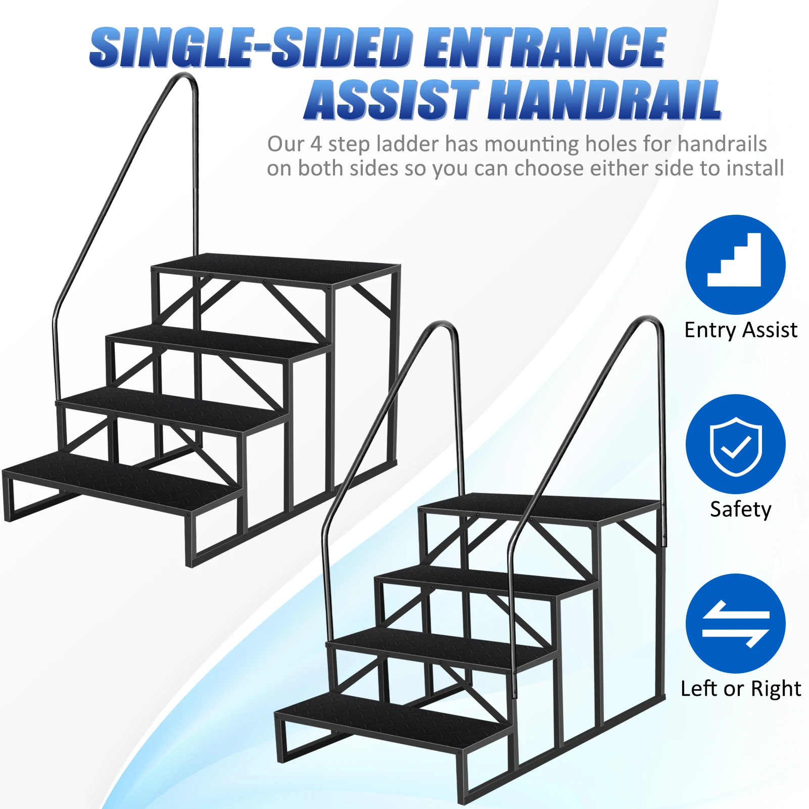 RV-opstapkruk, 4-traps ladder, hot tub-trappen met leuning, draagbare zwembadladder, 660 lbs zware ladderplank buiten