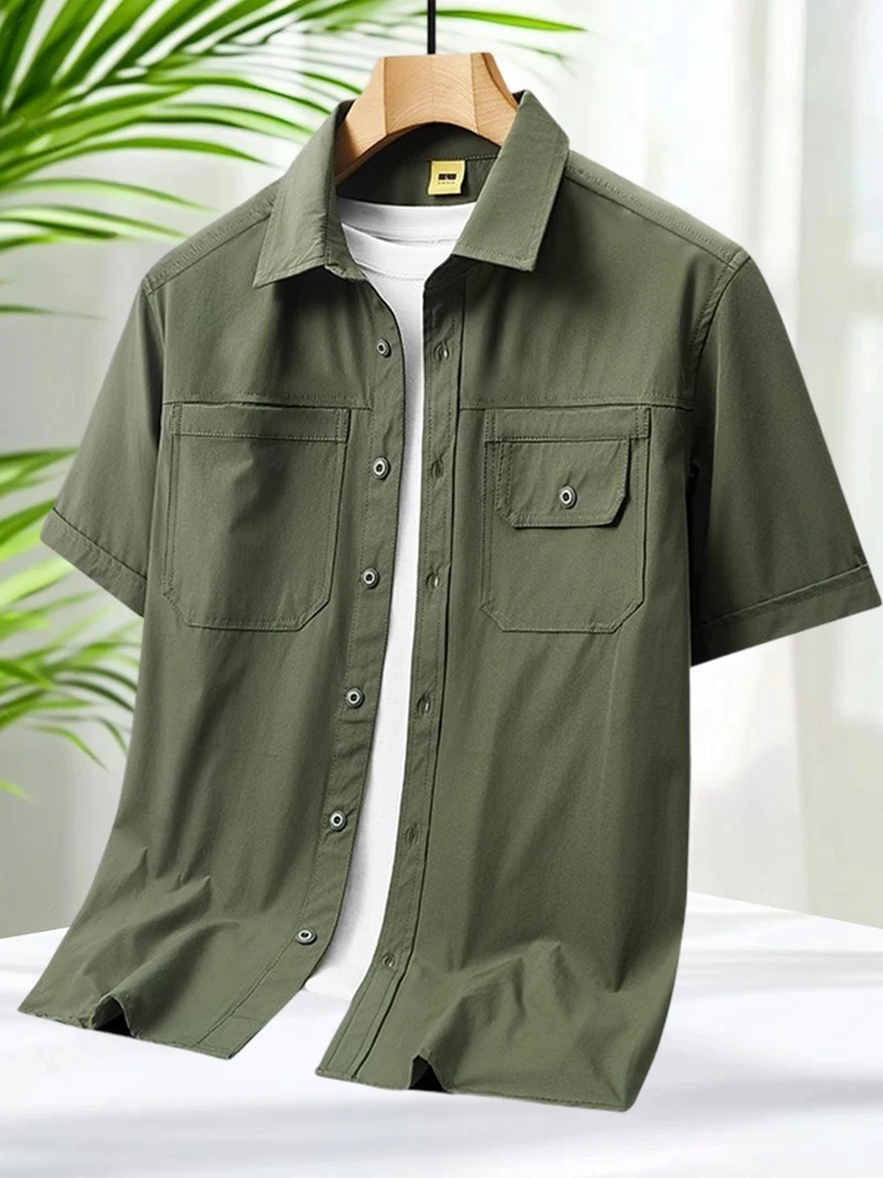 メンズアウトドアボタンアップシャツ、軽く防水、速乾性、涼しいアイスシルクシャツ、胸ポケット付きメンズハイキングフィッシングシャツ