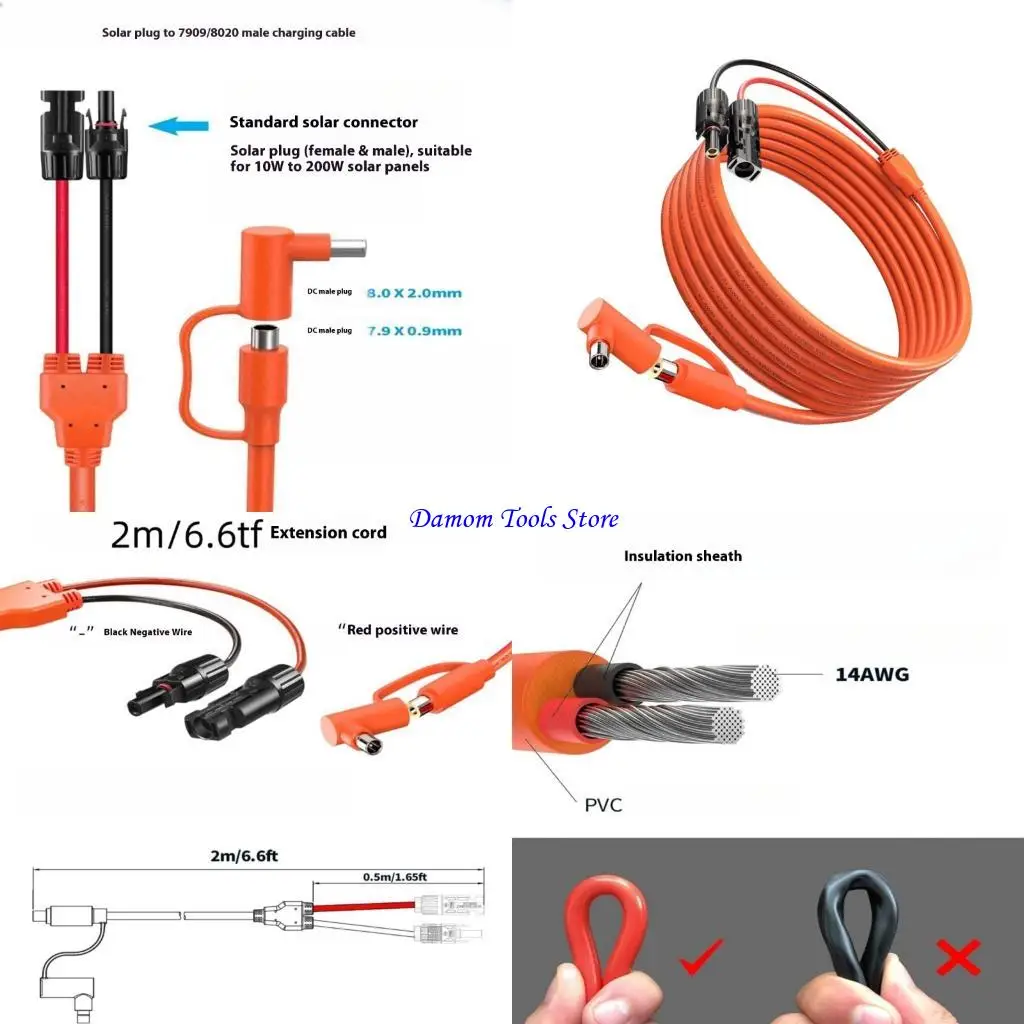 57BE High Conductivity 14AWG Cable Adapters Compatibility with Most Solars Panel and Devices