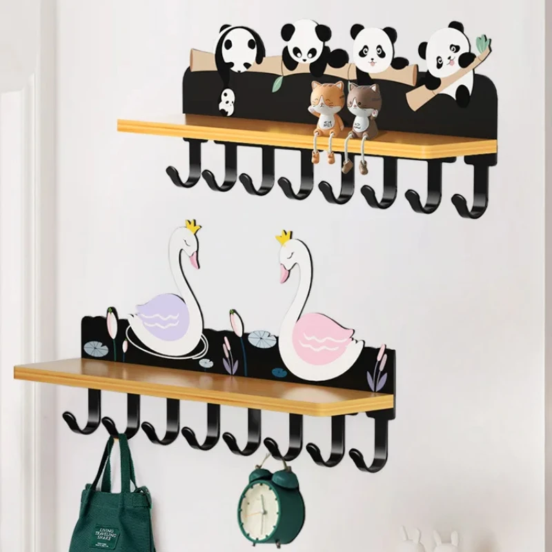 

Entryway Organizer Rack, Steel Hook Storage Shelf, Solid Wood Platform, Sturdy Wall Rack for Durable Hallway Storage