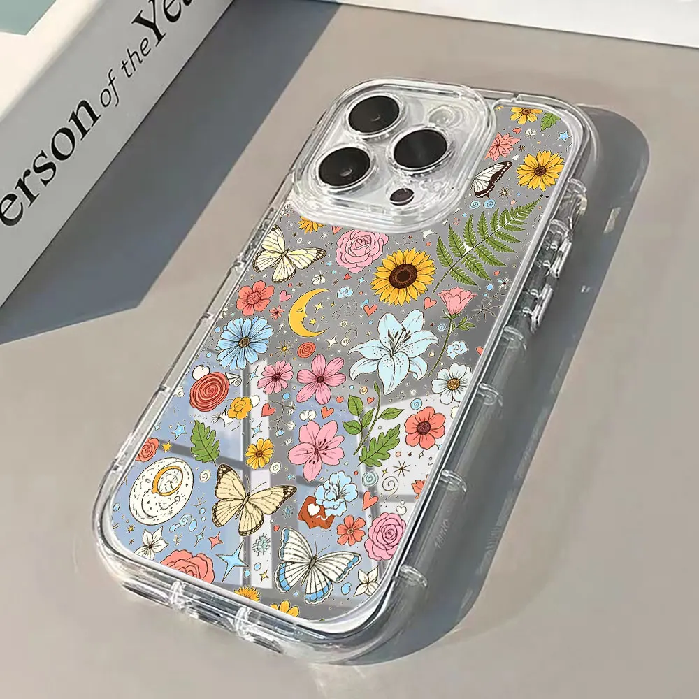Boho Floral Butterfly Mirror Makeup Phone Case For iPhone 13 14 15 12 11 16 18 17 Pro Max 15 16 7 8 Plus 18 17 X XS XR Air Cover