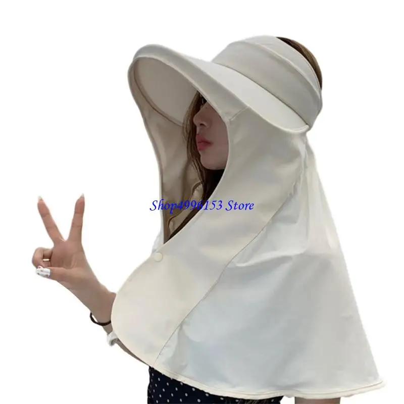 Q0KE Sports Sun Visors Women Hat Empty Top for Fishing Mountaineering UV Protections Fishing Hat with Shawl